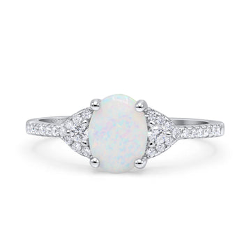 Art Deco Oval Wedding Ring Lab Created White Opal Statement Fashion Ring 925 Sterling Silver